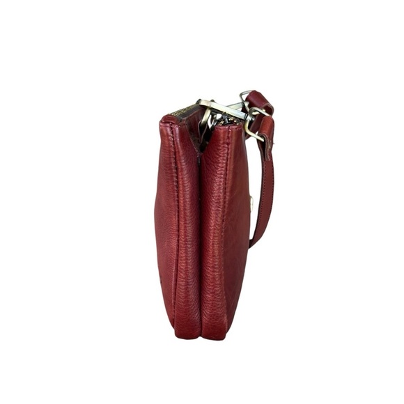 Le Vero Toro Red Leather Crossbody Bag Purse Multi-Compartmental GUC - Picture 3 of 14